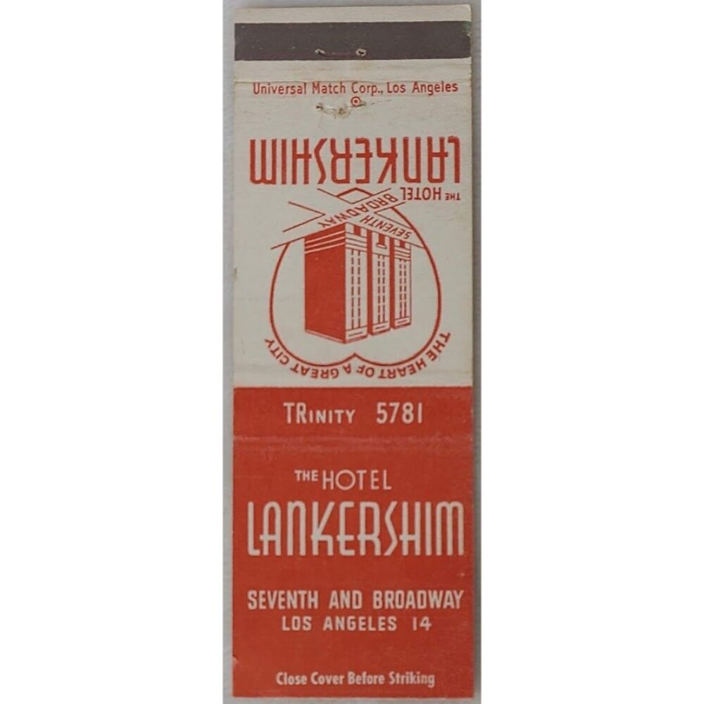 Front Strike Matchbook Cover Hotel Lankershim Los Angeles CA California